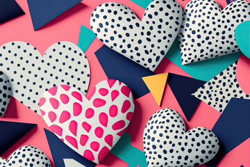 Valentine's Day themed memphis style trendy illustration. Generative AI