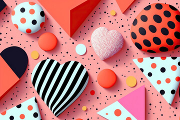 Valentine's Day themed memphis style trendy illustration. Generative AI