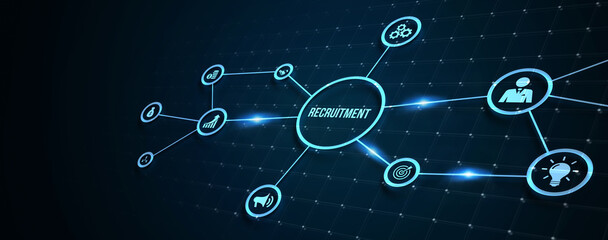 Fototapeta premium Internet, business, Technology and network concept.Recruitment career employee interview business HR Human Resources concept. 3d illustration.