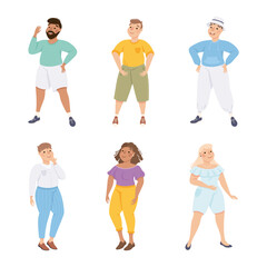 Plus Size People Characters in Different Apparel Standing and Smiling Vector Illustration Set
