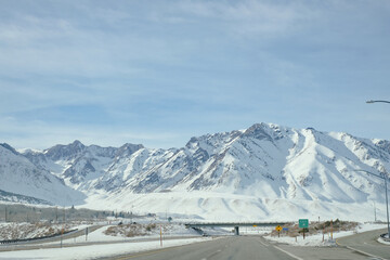 The highway road to mammoth mountain for the road trip and travel during winter and snow season.