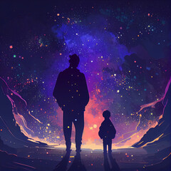 Obraz premium dad and son look to the future together