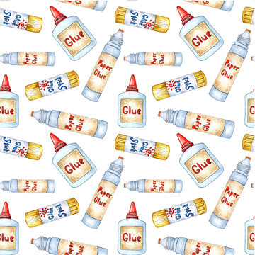 Watercolor Pattern Drawing Of Glue Packages. Goods For Creativity 