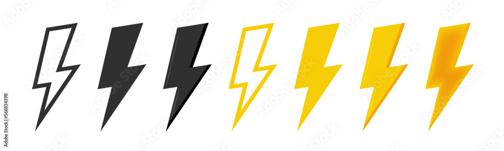 Wall mural lightning icons vector. modern flat style illustration. lightning bolt flash symbol set