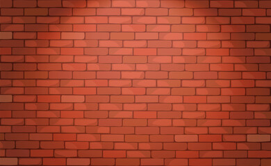 Red Brick wall texture with spotlight. Vintage Textured Background in cartoon style. Vector illustration