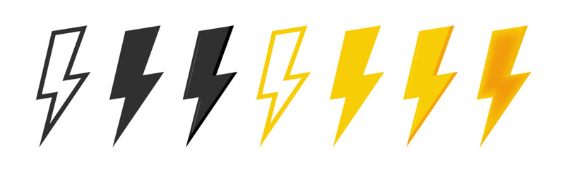 Lightning icons vector. Modern flat style illustration. Lightning bolt flash symbol set