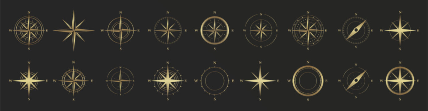 Vintage marine wind rose. Navigational compass with cardinal directions of North, East, South, West. Geographical position, cartography and navigation. Nautical chart. Vector illustration