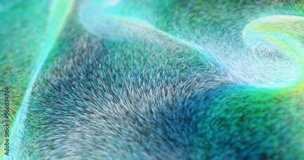 Wall mural abstract dynamic wave of green particles and fluid formation background. wave of bright particles.