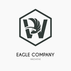 W Letter with Eagle Wings Icon Logo Idea Template. Eagle Head Classic Business Logo Concept