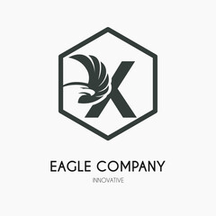 X Letter with Eagle Wings Icon Logo Idea Template. Eagle Head Classic Business Logo Concept
