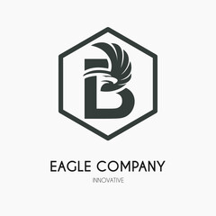 B Letter with Eagle Wings Icon Logo Idea Template. Eagle Head Classic Business Logo Concept