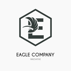 E Letter with Eagle Wings Icon Logo Idea Template. Eagle Head Classic Business Logo Concept