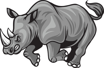 Obraz na płótnie Canvas Angry attacking rhino cartoon character