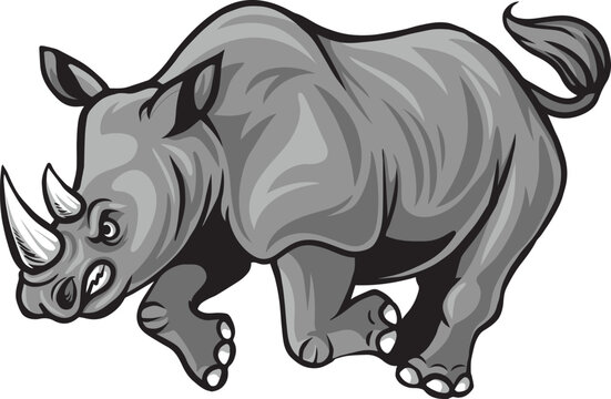 Angry attacking rhino cartoon character