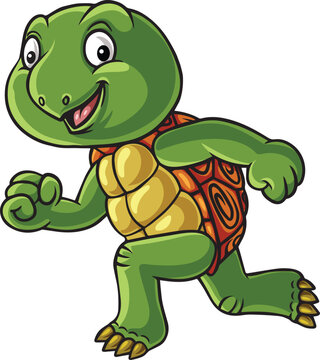 Cute turtle cartoon character running