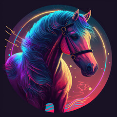 Fototapeta na wymiar Neon race horse in jacket. Generative AI