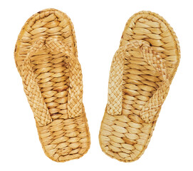 Water hyacinth weaving shoes on transparent background.
