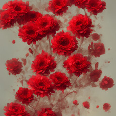 red flowers with falling petals, AI generated