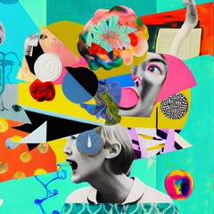 Mental States collage aesthetic anxiety creativity unwanted thoughts cognition confusion, mood, mental health, thinking, overwhelm, madness, mania, anxiety, mental clutter distress (generative AI, AI)