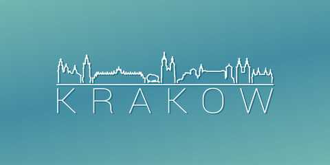 Kraków, Poland Skyline Linear Design. Flat City Illustration Minimal Clip Art. Background Gradient Travel Vector Icon.
