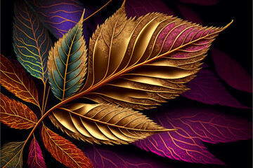 texture Autumn leaves in a background pattern. Natural various colour leaves in the fall, seasonal golden patterns and textures of October. Bright leaf ornament in a closeup of nature ... Veja mais   