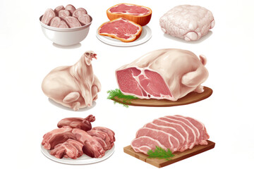 Feast for the Senses: An Illustration Set of White Meat. Generative AI