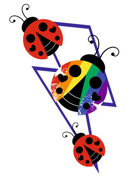 vector illustration of a ladybird with rainbow and the symbol of thunder isolated on white. Design about gay pride