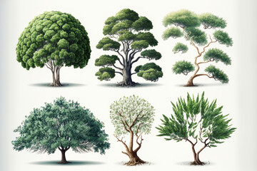 Arboreal Wonders: A Collection of Tree Illustrations. Generative AI