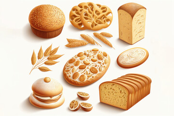 Fototapeta na wymiar Baked Beauties: An Illustration Set of Breads. Generative AI