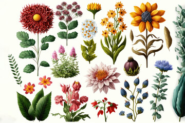 Floral Fantasy: An Illustration Set of Flowers. Generative AI