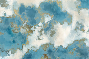 Luxury abstract fluid art painting background marble watercolor technique shades of blue and gold. Watercolor  wedding invitation, menu, rsvp. © Stefan