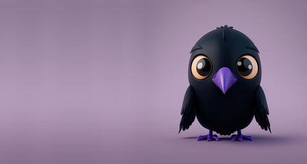 Cute Cartoon Raven Character with Room for Copy (Generative AI) - obrazy, fototapety, plakaty