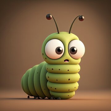 Cute Cartoon Caterpillar Character (Generative AI)