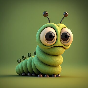 Cute Cartoon Caterpillar Character (Generative AI)