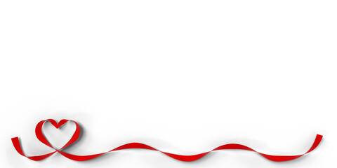 3D illustration of red ribbon border with heart loop