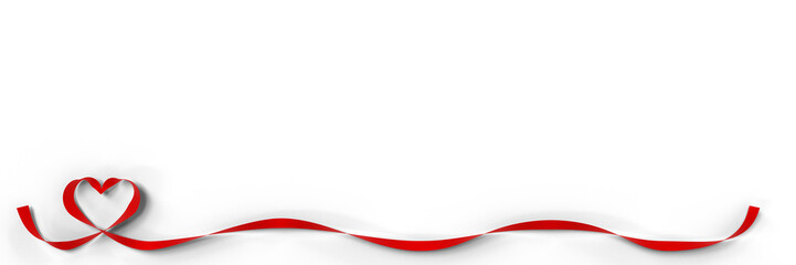 3D illustration of red ribbon border with heart loop