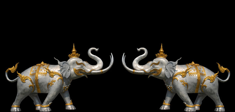 Stone elephant. Isolated from reflection background. - Powered by Adobe