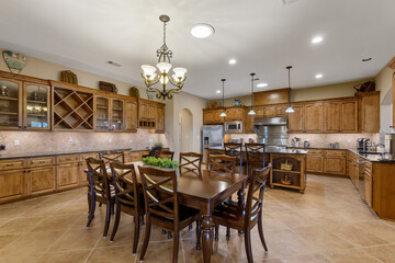 a warm kitchen with wood accents