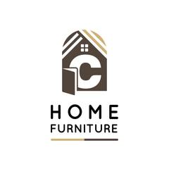Initial C Letter for Home Decor, Furniture, Design, Wooden Craft, Interior Logo Design Idea Template