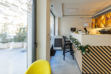 Interior of an empty cafe bar restaurant