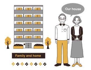 マンションに住む高齢夫婦のイラスト