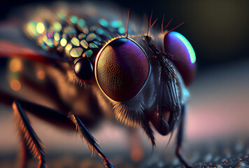 macro view of a housefly's eyes, generative ai
