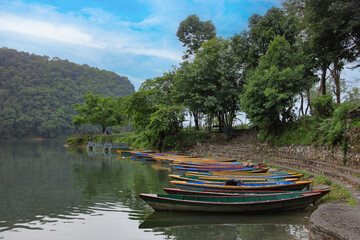 Boats near the shore in India. Beautiful nature in summer
