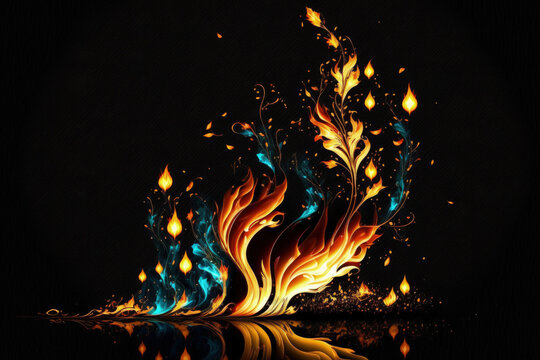 fire flames with sparks on black background. Generative AI