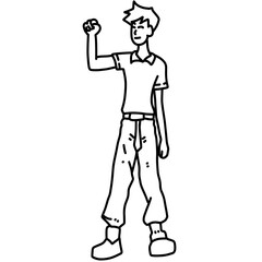 black and white of cute man cartoon for coloring