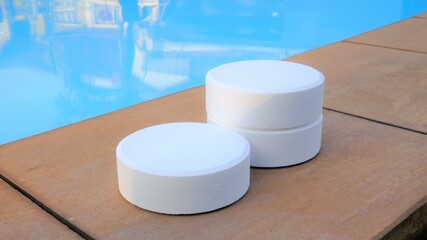 Tablets chlorine for swimming pool water maintenance, chlorine tablets to clean  and disinfect...