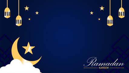 Obraz na płótnie Canvas Ramadan Kareem Background Template With Arabic Lantern Ornament. Suitable for your Design, Invitation, Poster, Banner, Wallpaper, Postcard, Brochure, Social Media Template. Vector Illustration