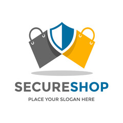 Secure shop vector logo template. This design use guard, protect and bag symbol.