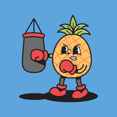 Pineapple boxing retro cartoon character