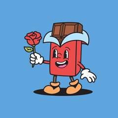 Chocolate giving rose retro cartoon character